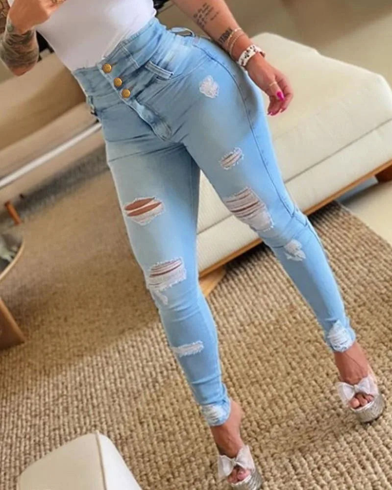 Pencil Pants Jeans Women Pencil Pants Bodycon High Waist Casual Long