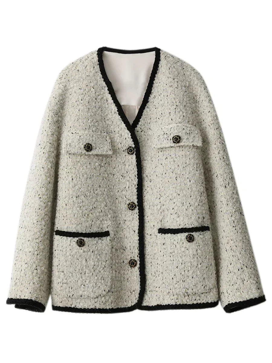 CHIC VEN Fashion Women's Wool Coat Single Breasted Vintage Jacket