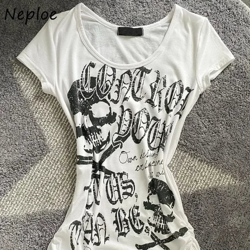 Neploe Vintage Waist Cinching Slim Fit Punk Rock Short Sleeve Tees