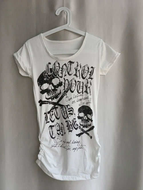 Neploe Vintage Waist Cinching Slim Fit Punk Rock Short Sleeve Tees