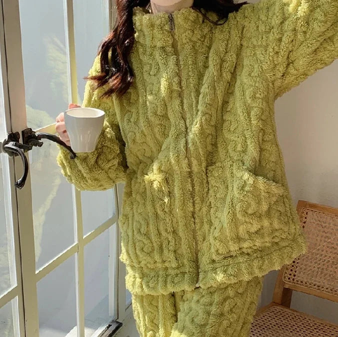 Women's Two Pieces Pajamas Set Autumn Jacquard Textured Stand Collar