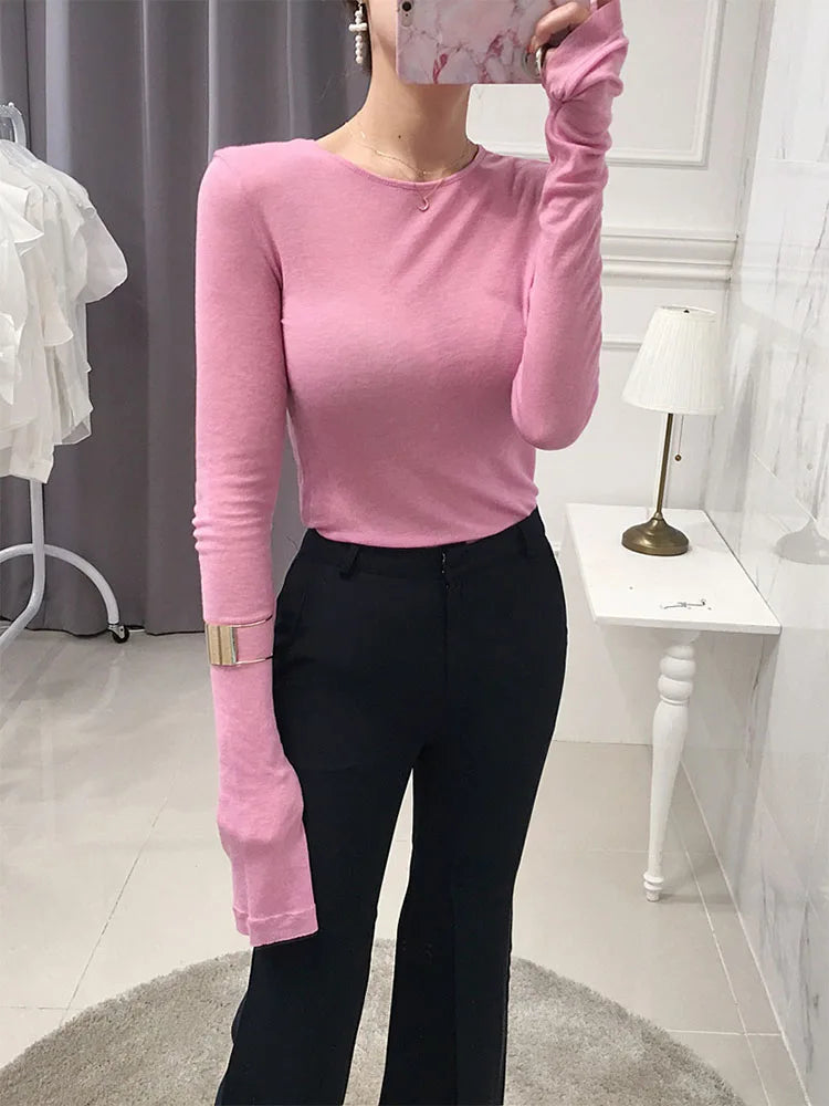 Sexy Shirt Women T-Shirt Long Sleeve Korean Style Slim Basic