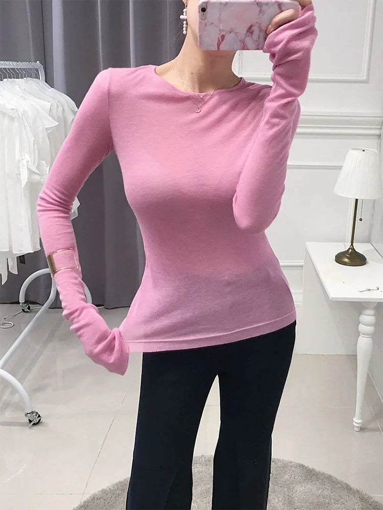 Sexy Shirt Women T-Shirt Long Sleeve Korean Style Slim Basic